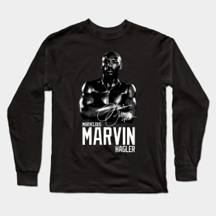 Marvelous Marvin Hagler Boxing Legend Signature Vintage Retro 80s 90s Bootleg Rap Style Long Sleeve T-Shirt